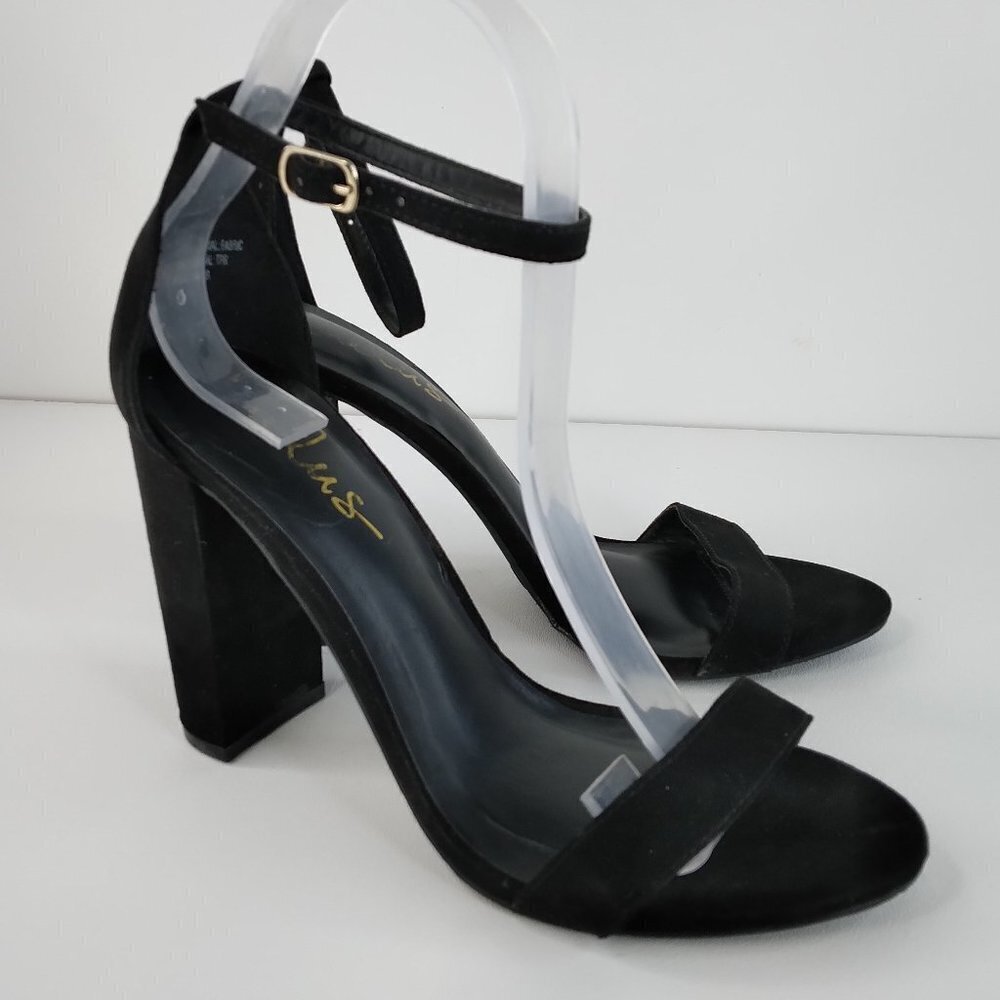 Lulu’s Taylor Faux Suede Black Heeled Sandals Size 7.5
